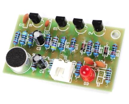 DIY-Clap Acoustic Control Switch PCB-Kit The device is driven by a programmed micro-controller that detects loud noises.