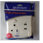REDISSON 4x4 Single Switched Wall Socket with 2 USB Ports