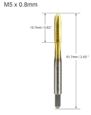 M5 X 0.8 High Speed Steel Plug Pilot Tap – 4 Flute With TiN Coating