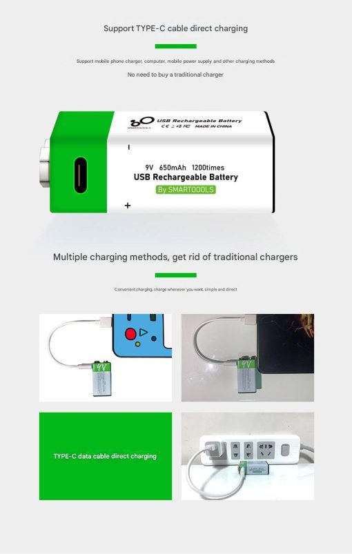 9v USB-C Rechargeable  Battery - Image 2