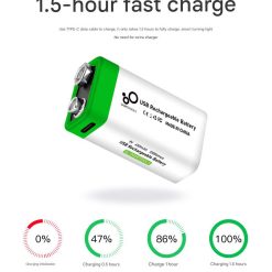 9v USB-C Rechargeable  Battery