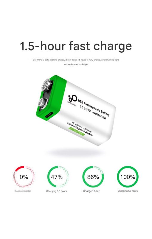 9v USB-C Rechargeable  Battery