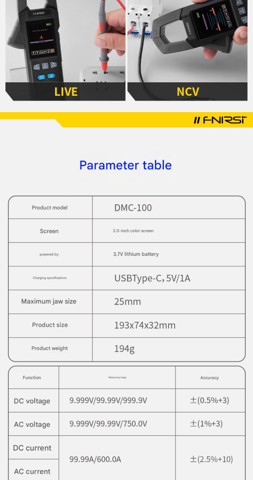 DMC-100 Clamp-on Voltage and Current Meter - Image 3